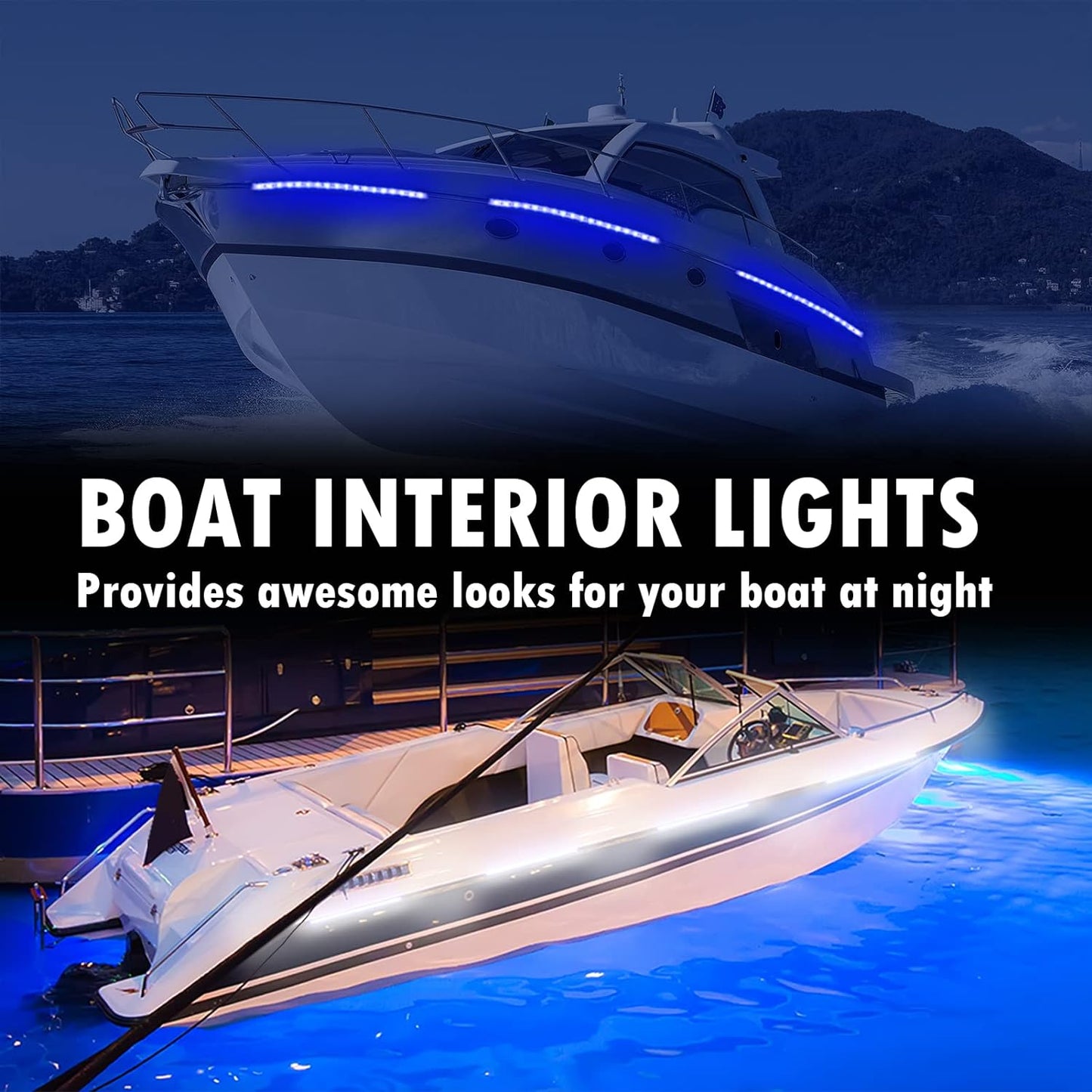 Blue Pontoon Led Boat Lights, Waterproof Boat Light for Night Fishing, Boat Interior Lights, Marine Deck Light, Courtesy Lights for Fishing Boat, Yacht, Bass Boat and Jet Ski