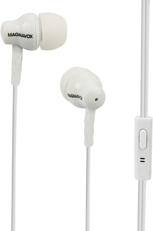 Magnavox MHP4851-WH Ear Buds with Microphone in White | Available in Pink, Black, & White | Ear Buds Wired with Microphone | Extra Value Comfort Stereo Earbuds Wired | Durable Rubberized Cable |