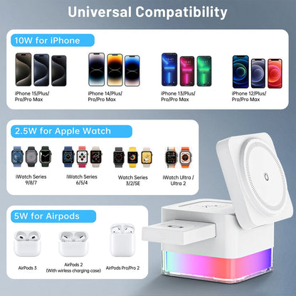 Wireless Charging Station, 3 in 1 Wireless Charger Stand for Multiple Iphone Devices, Wireless Charger for Iphone 16/15/14/13/12/Pro/Pro Max, Iwatch 10/SE/9/8/7/6/5/4/3/2, Airpods 2/3, White