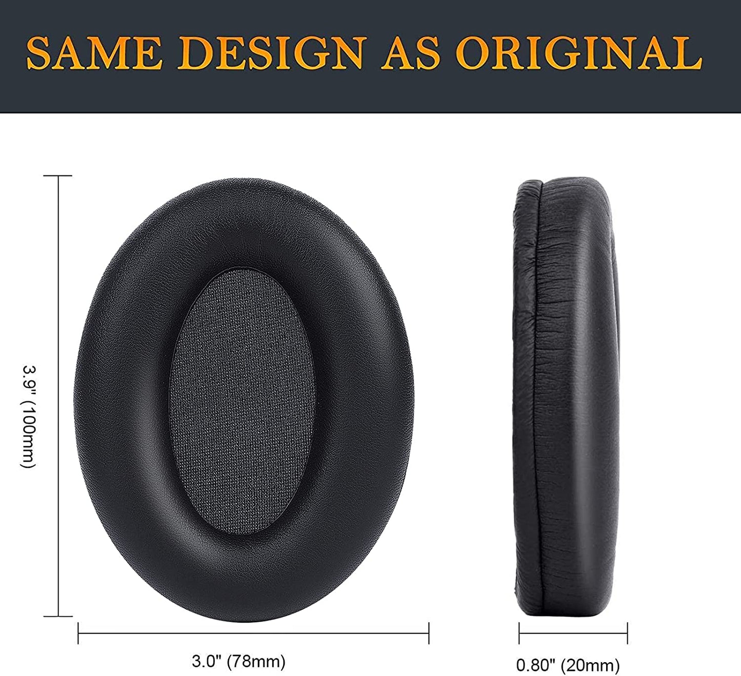 Professional Earpads Cushions Replacement for Sony WH-1000XM3 (WH1000XM3) Over-Ear Headphones, Ear Pads with Softer Protein Leather, Noise Isolation Memory Foam, Added Thickness (Black)