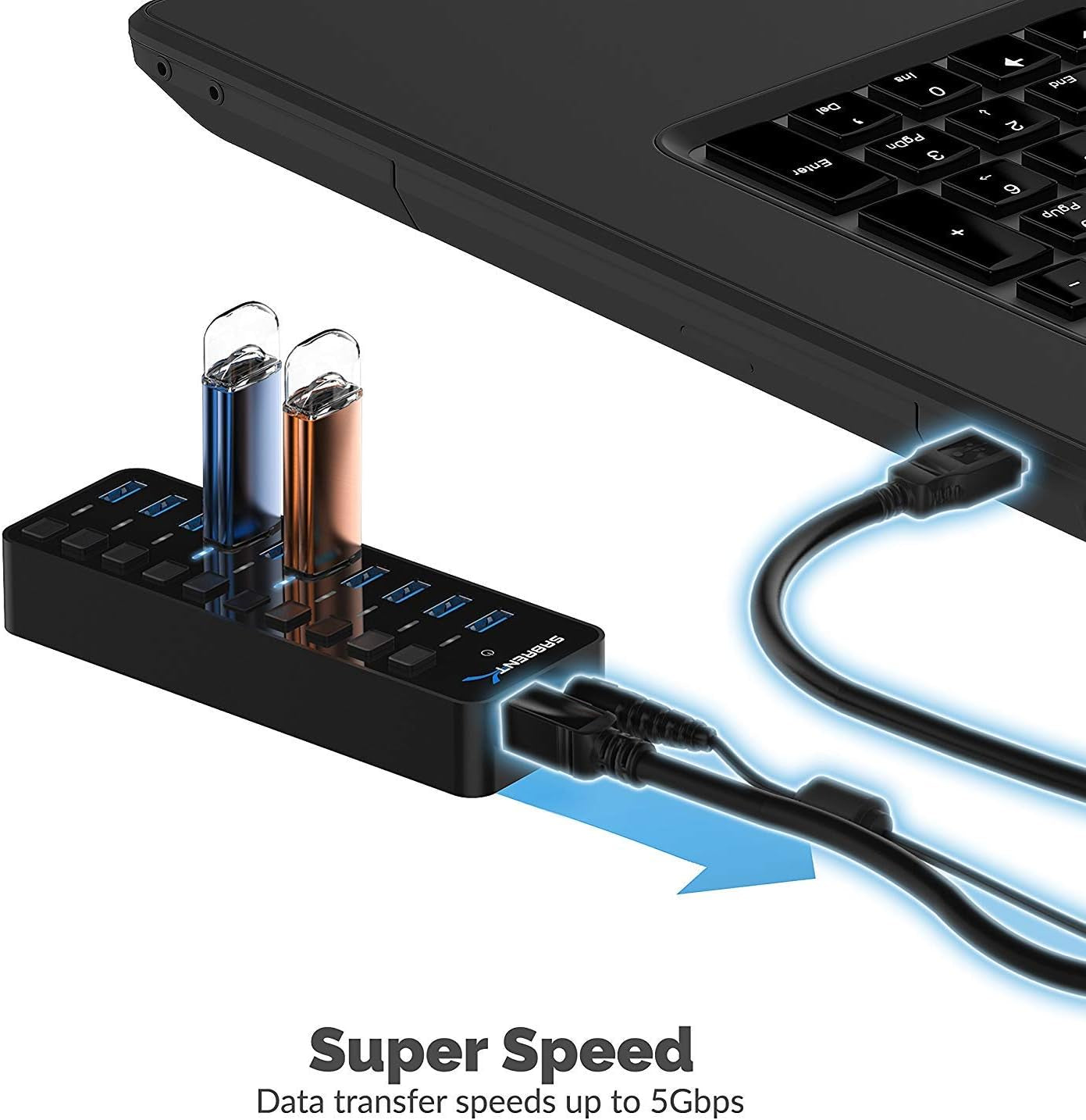 10-Port 60W USB 3.0 Hub with Individual Power Switches and Leds Includes 60W 12V/5A Power Adapter (HB-BU10)