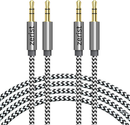 2 Pack 3.5Mm Stereo Audio Cable Extension Male to Male Nylon Braided 10Ft/3M  Tangle-Free AUX Cable for Headphones, Ipods, Iphones, Ipads, Home/Car Stereos and More (Black)