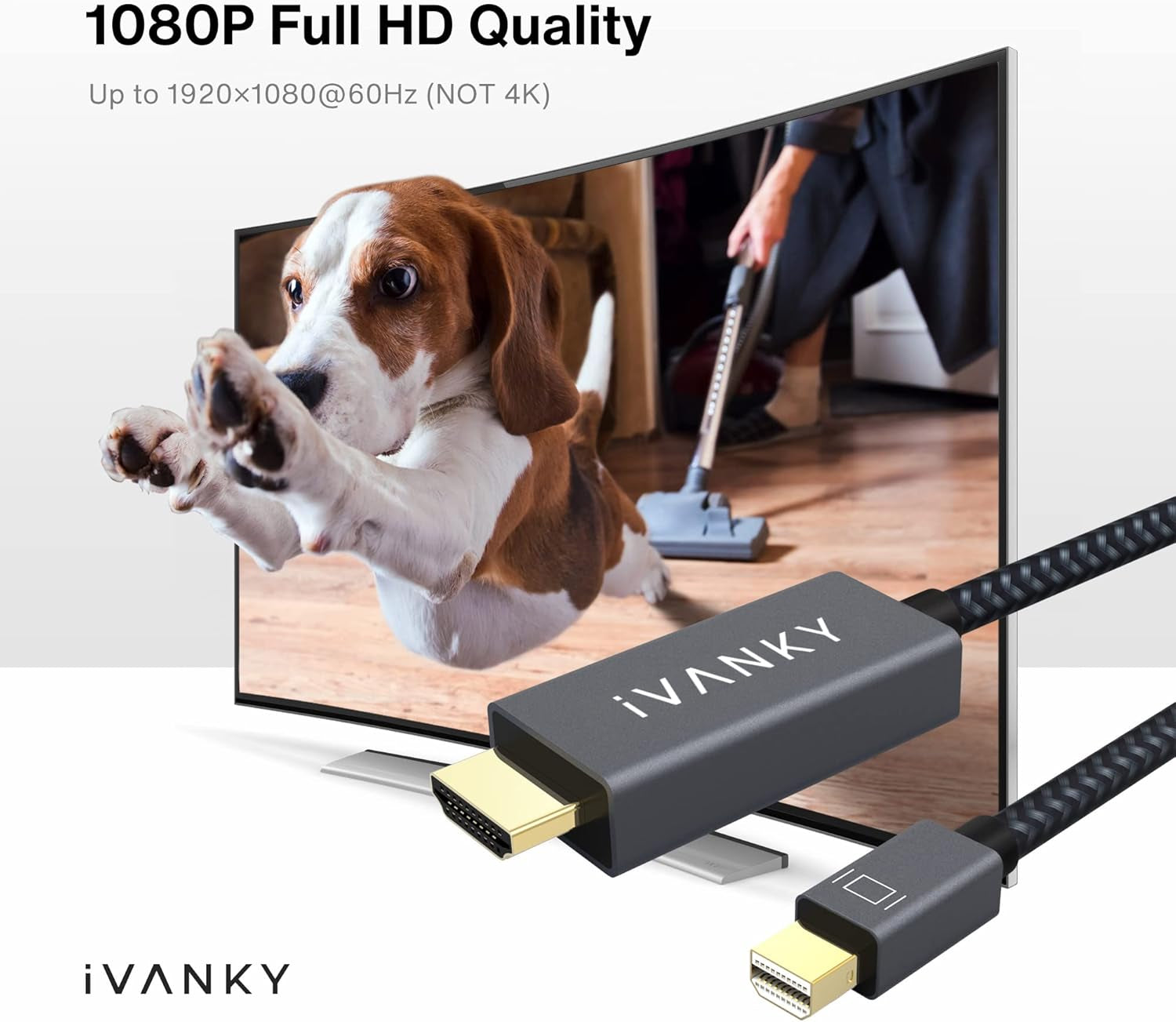 Mini Displayport to HDMI Cable, Mini DP (Thunderbolt) to HDMI Cable 6.6Ft,Nylon Braided,Aluminum Shell,Optimal Chip Solution for Macbook Air/Pro,Surface Pro/Dock,Monitor,Projector and More-1080P