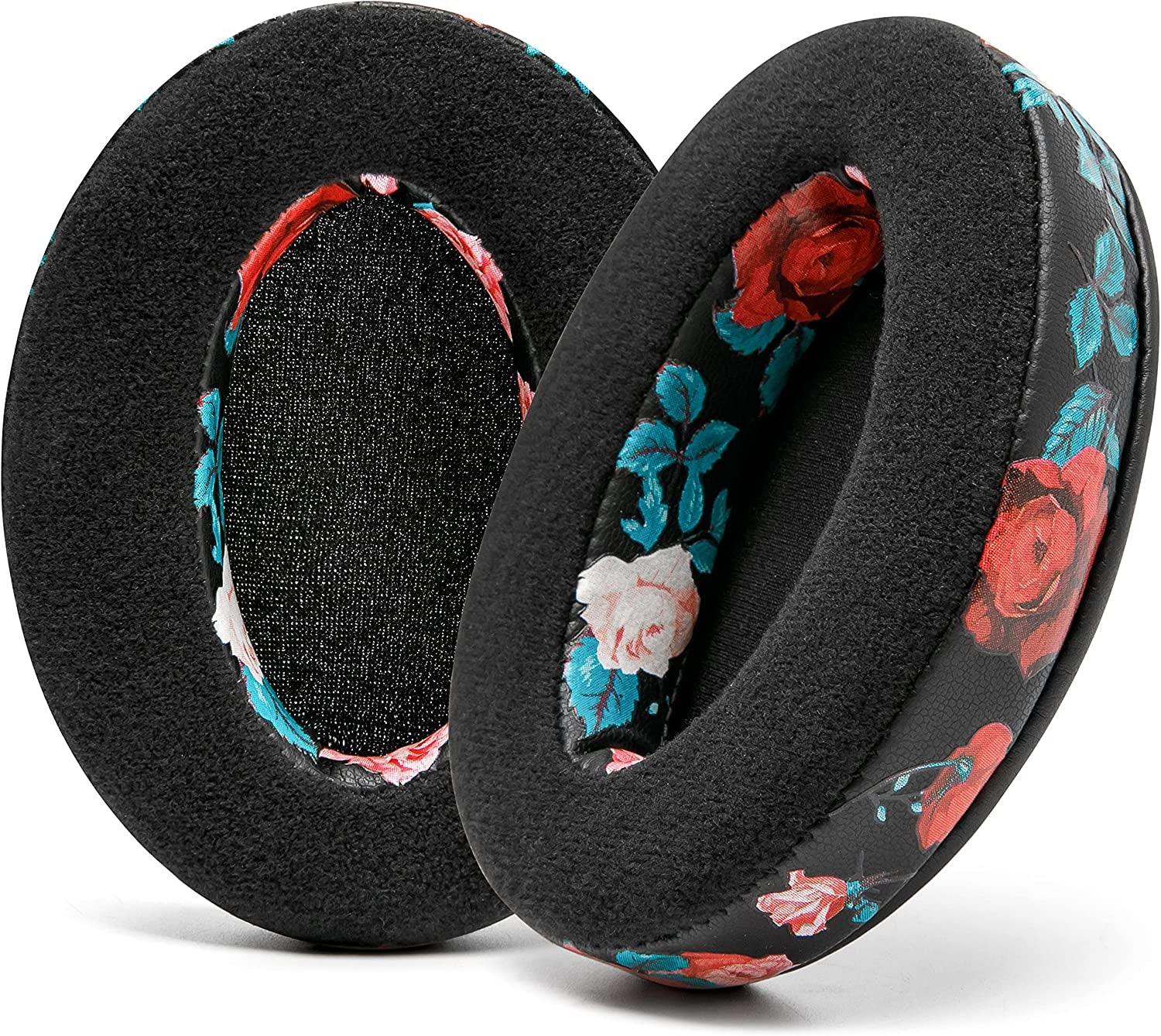 Wicked Cushions Extra Thick Velour Premium Earpads - Compatible with Steelseries Arctis/Hyperx Cloud/Ath M50X & More | Black Floral